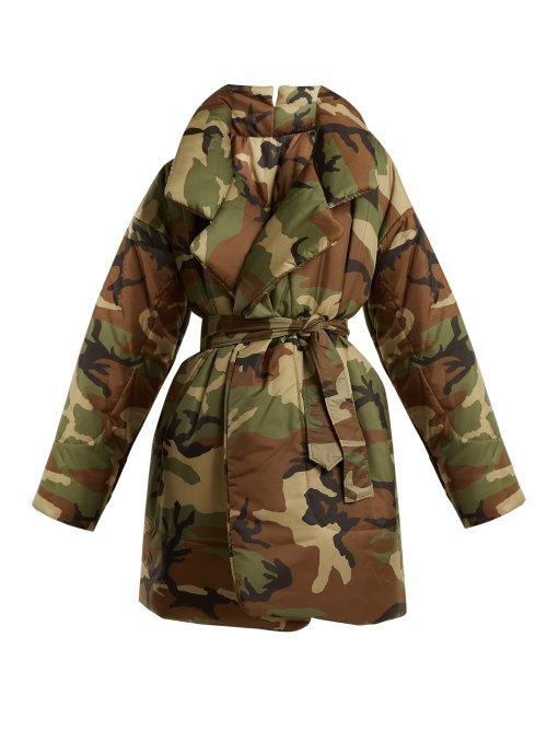 Matchesfashion.com Norma Kamali - Camo Print Sleeping Bag Knee Length Coat - Womens - Camouflage