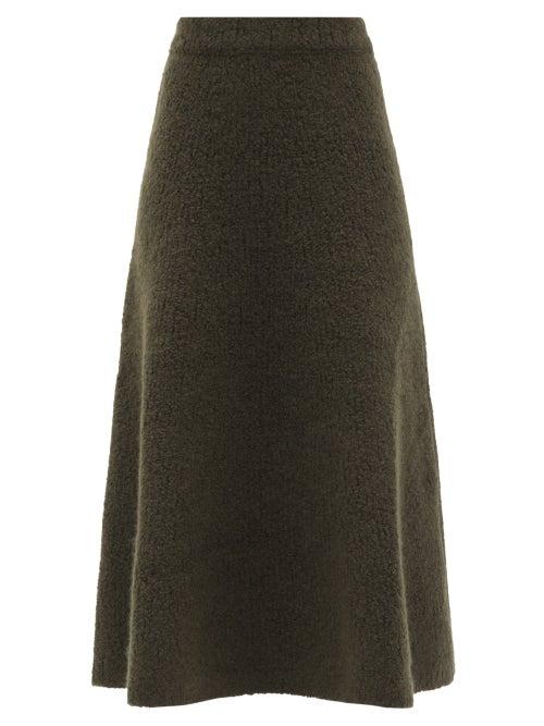 Matchesfashion.com Gabriela Hearst - Pablo Boucl-knit Cashmere-blend A-line Skirt - Womens - Khaki