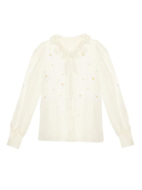 Dolce & Gabbana Margherite-embroidered Silk-chiffon Blouse