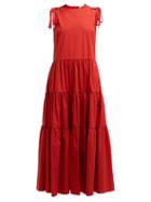 Matchesfashion.com Redvalentino - Laced Tiered Cotton Blend Dress - Womens - Red