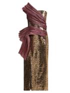 Matchesfashion.com Halpern - Asymmetric Pliss Panel Sequinned Dress - Womens - Gold Multi