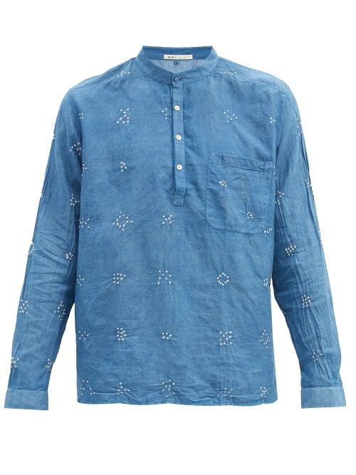 Matchesfashion.com 11.11 / Eleven Eleven - Bandhani Stand-collar Cotton-gauze Shirt - Mens - Light Blue