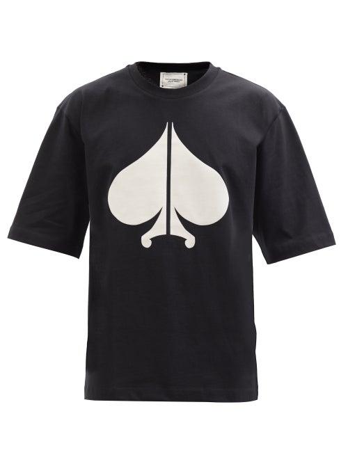 Youths In Balaclava - Spades-print Cotton-jersey T-shirt - Mens - Black White