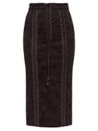 Matchesfashion.com Dolce & Gabbana - Lace Up Floral Jacquard Pencil Skirt - Womens - Black
