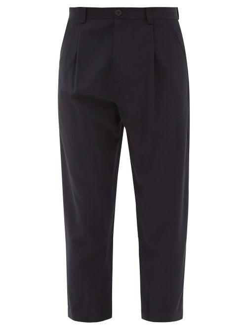 Studio Nicholson - Cropped Single-pleat Technical-blend Trousers - Mens - Dark Navy