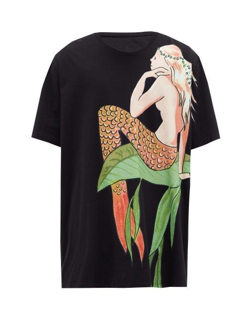 Matchesfashion.com Loewe Paula's Ibiza - Mermaid-print Jersey T-shirt - Mens - Black