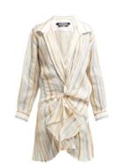Matchesfashion.com Jacquemus - Alassio Knotted Cotton Blend Shirt Dress - Womens - Beige Multi