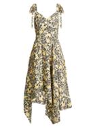 Matchesfashion.com Proenza Schouler - Tie Shoulder Floral Print Crepe Dress - Womens - Yellow Print