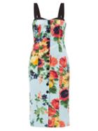 Matchesfashion.com Carolina Herrera - Floral-print Cotton-blend Satin Midi Dress - Womens - Blue Multi