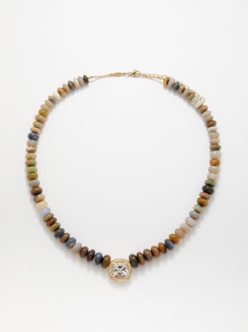 Jacquie Aiche - Diamond, Aquamarine, Opal & 14kt Gold Necklace - Womens - Blue Multi