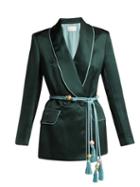 Matchesfashion.com Peter Pilotto - Double Breasted Satin Blazer - Womens - Green