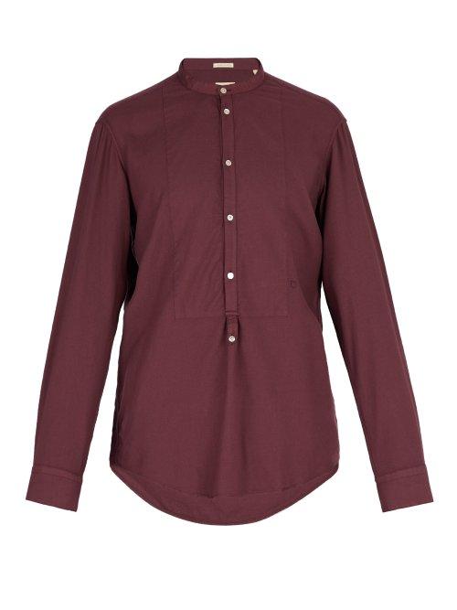 Matchesfashion.com Massimo Alba - Band Collar Modal And Cotton Blend Shirt - Mens - Burgundy