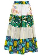 Matchesfashion.com Rianna + Nina - Kendima Volant Upcycled-tablecloth Cotton Skirt - Womens - Blue Multi