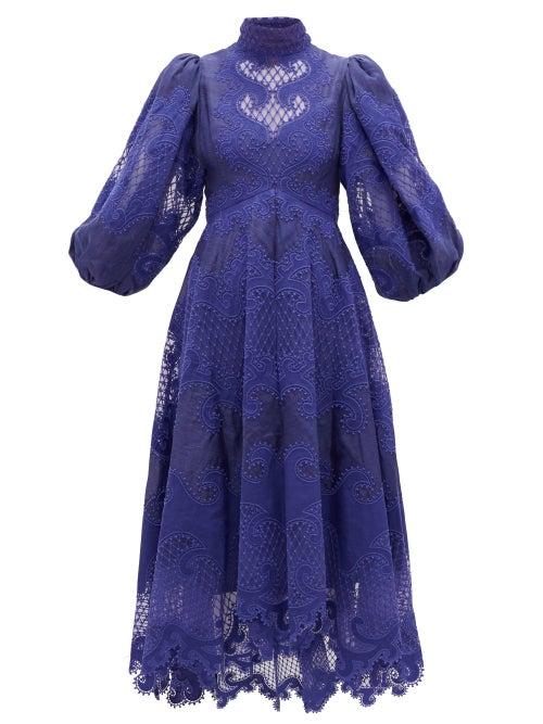 Matchesfashion.com Zimmermann - Brightside Embroidered Linen-organza Dress - Womens - Blue