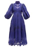 Matchesfashion.com Zimmermann - Brightside Embroidered Linen-organza Dress - Womens - Blue