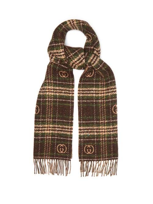 Matchesfashion.com Gucci - Gg-jacquard Check Wool-blend Scarf - Mens - Brown Multi