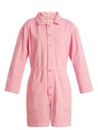 Matchesfashion.com Bliss And Mischief - Spread Collar Wide Leg Cotton Denim Playsuit - Womens - Pink
