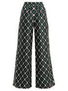 Matchesfashion.com La Doublej - Palazzo Geometric Print Wide Leg Silk Trousers - Womens - Green Print