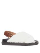 Matchesfashion.com Marni - Fussbett Shearling And Leather Slingback Sandals - Womens - White