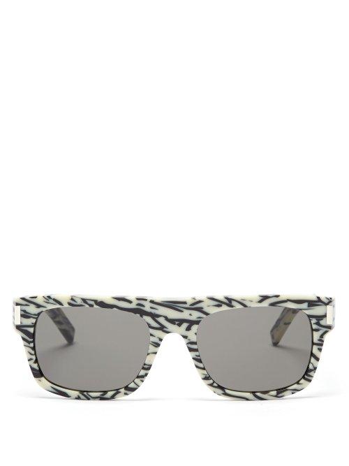 Matchesfashion.com Saint Laurent - Zebra Print D Frame Sunglasses - Mens - White Multi
