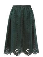 Matchesfashion.com Vita Kin - Charlie Broderie-anglaise Linen Midi Skirt - Womens - Dark Green