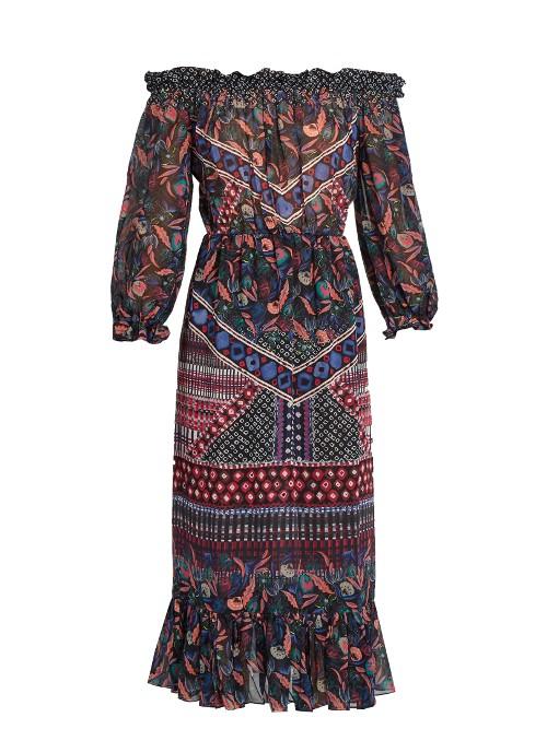 Saloni Elisa Off-the-shoulder Silk-chiffon Dress