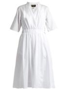 Muveil V-neck Gathered Cotton Midi Dress
