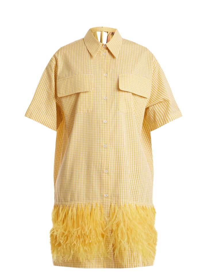 No. 21 Feather-trimmed Cotton-gingham Dress
