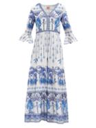 Matchesfashion.com Le Sirenuse, Positano - Bella Winter Garden-print Cotton Dress - Womens - Blue Print