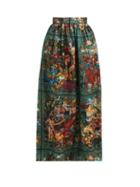 Matchesfashion.com Edward Crutchley - Tapestry Print High Rise Silk Midi Skirt - Womens - Brown Multi