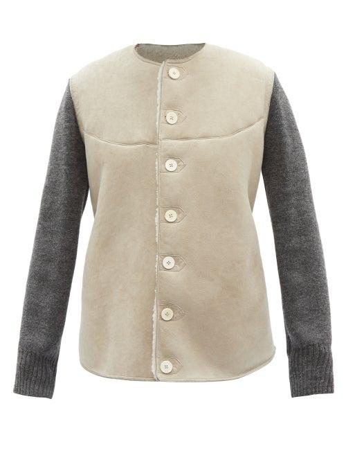 Maison Margiela - Knitted-sleeve Shearling Jacket - Womens - Beige Multi