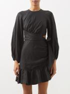 Zimmermann - Lyre Billow Linen Wrap Mini Dress - Womens - Black