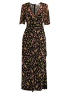 Matchesfashion.com Redvalentino - Bug Print V Neck Silk Chiffon Midi Dress - Womens - Black Multi