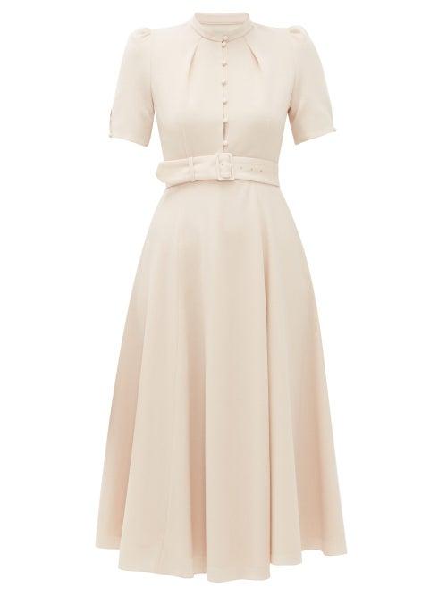 Matchesfashion.com Beulah - Aahna Puff Sleeve Belted Wool Dress - Womens - Nude