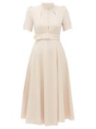 Matchesfashion.com Beulah - Aahna Puff Sleeve Belted Wool Dress - Womens - Nude