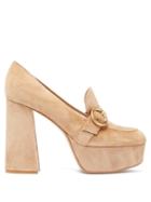 Matchesfashion.com Gianvito Rossi - Loafer-style Suede Platform Pumps - Womens - Beige