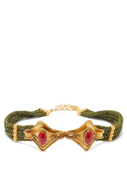 Matchesfashion.com Sonia Petroff - Manta Cabochon-embellished Cord Belt - Womens - Green Multi