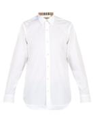Matchesfashion.com Burberry - William Logo Embroidered Cotton Blend Shirt - Mens - White