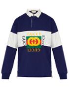 Matchesfashion.com Gucci - Fake Logo Cotton Jersey Rugby Shirt - Mens - Navy