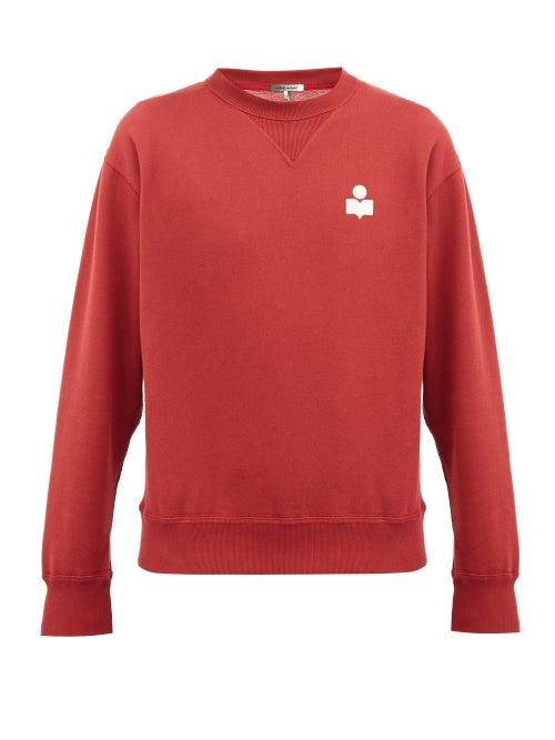 Matchesfashion.com Isabel Marant - Mike Flocked-logo Cotton-blend Sweatshirt - Mens - Burgundy