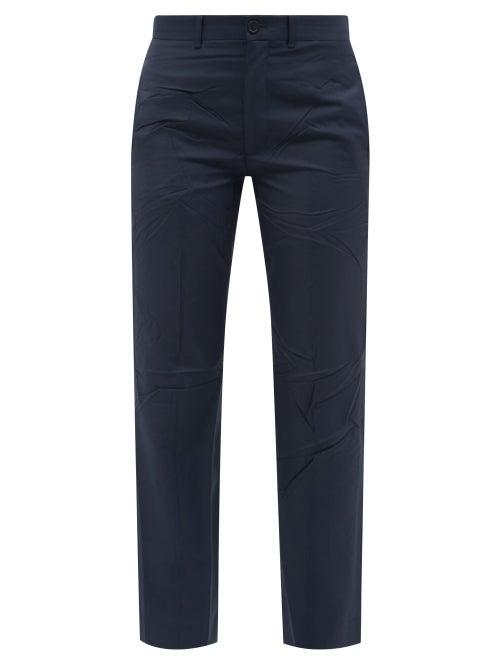 Balenciaga - Crinkled Slim-leg Trousers - Womens - Navy