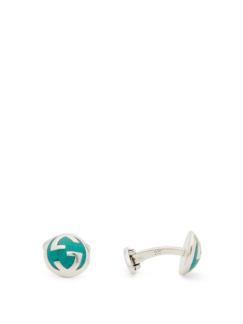 Mens Accessories Gucci - Gg Enamel & Sterling-silver Cufflinks - Mens - Blue