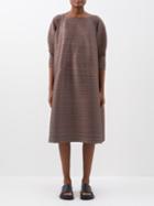 Pleats Please Issey Miyake - Balloon-sleeve Technical-pleated Midi Dress - Womens - Brown