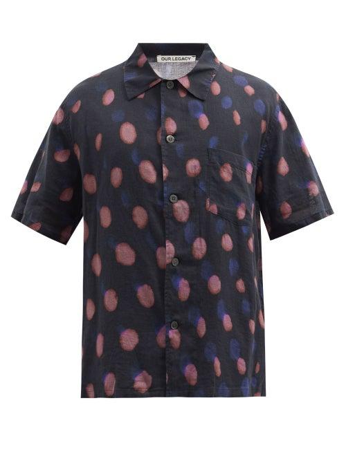Matchesfashion.com Our Legacy - Strobe-print Cotton-blend Muslin Shirt - Mens - Navy