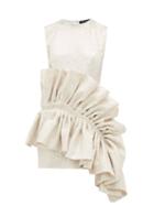Matchesfashion.com Germanier - Ruffled Upcycled Brocade Dress - Womens - White