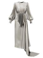 Matchesfashion.com Gucci - Balloon Sleeve Pleated Silk Blend Lam Gown - Womens - Silver