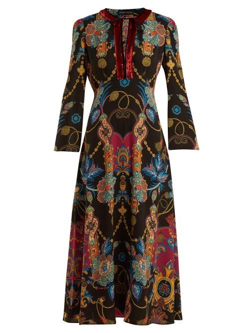 Matchesfashion.com Etro - Rosolite Paisley Print Tie Neck Dress - Womens - Black Print