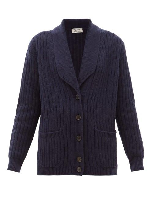 Matchesfashion.com Giuliva Heritage Collection - The Clio Ribbed Wool Blend Cardigan - Womens - Navy