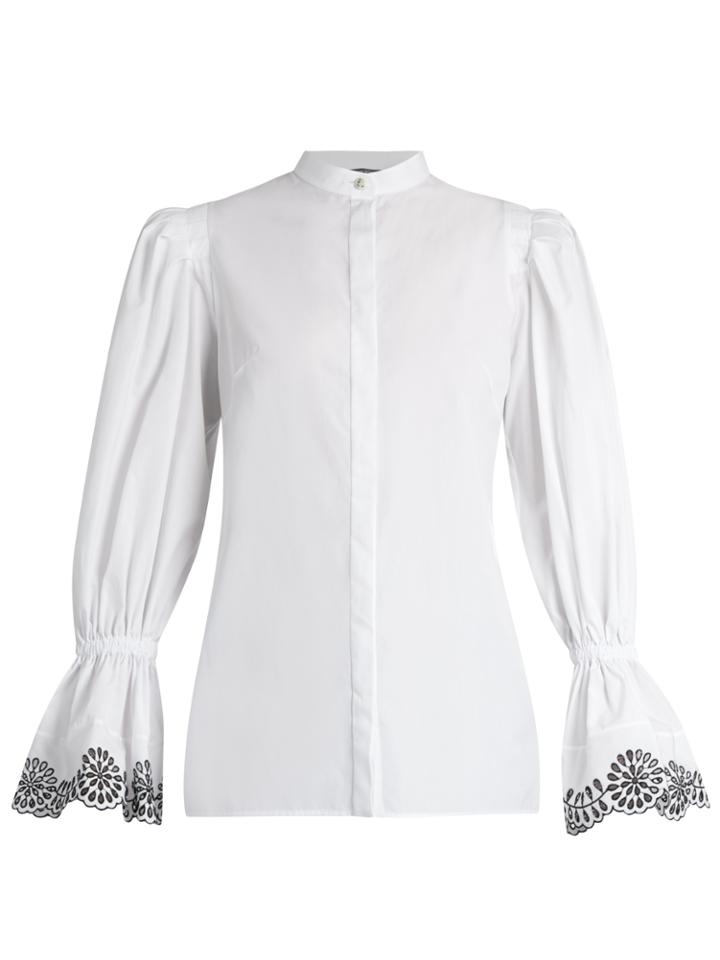 Alexander Mcqueen Broderie-anglaise Trimmed Cotton Blouse