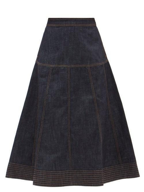 Wales Bonner - Vision Raw-denim Midi Skirt - Womens - Dark Denim